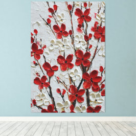 Röda och vita blomster på neutral bakgrund canvastryck