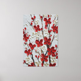 Röda och vita blomster på neutral bakgrund canvastryck