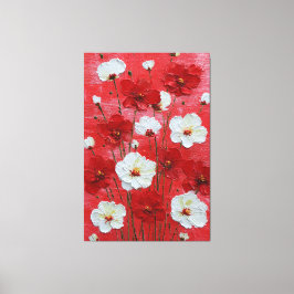 Röda och vita blomster på röd bakgrund Impasto Canvastryck