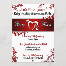 Röda och vita blomsterinbjudningar till 40-årsjubi inbjudningar