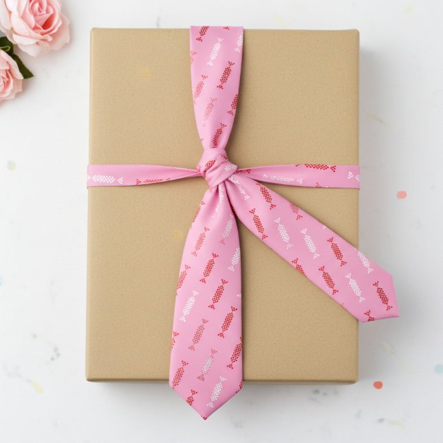 Röda och vita Bonbons på Rosa Slips (Pink bonbon candy necktie)