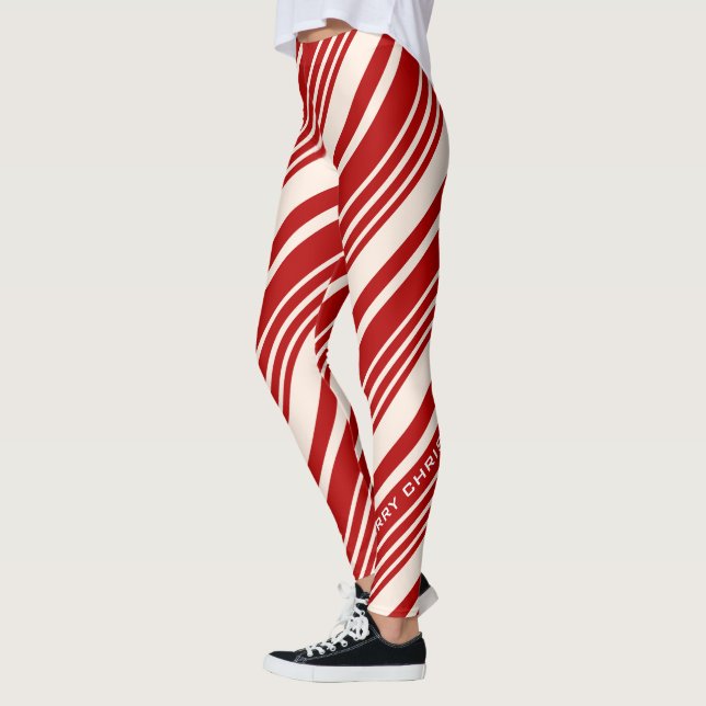 Röda och vita Candy cane Rand God jul Leggings (Vänster)