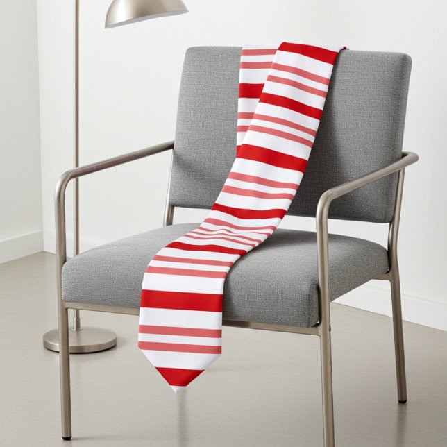 Röda och vita Candy cane Rand Slips (Red holiday candy cane striped necktie)