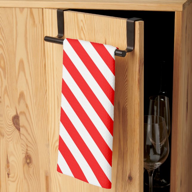 Röda och vita Candy Cane-ränder Kökshandduk (Thirds Fold)