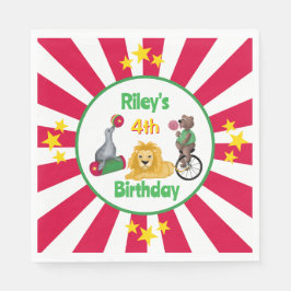 Röda och vita cirkusdjur i hand plockade pappersservett