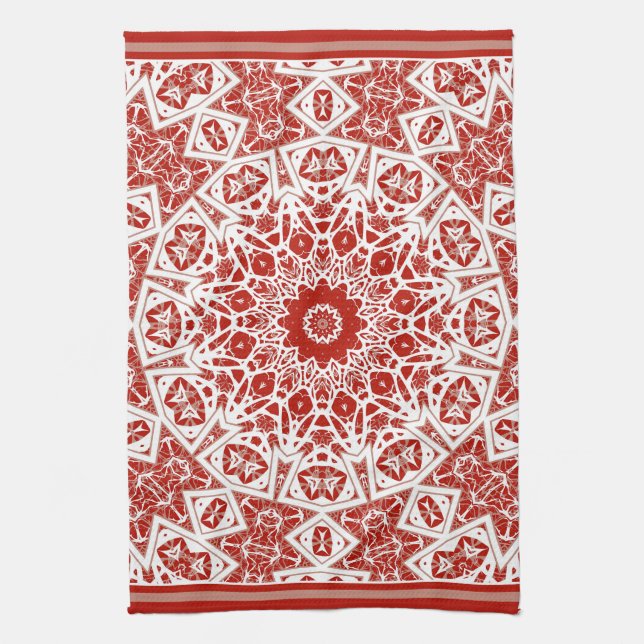 Röda och vita, etniska bandana kökshandduk (Vertikal)