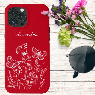Röda och vita fjärilar i Wildblommor Monogram