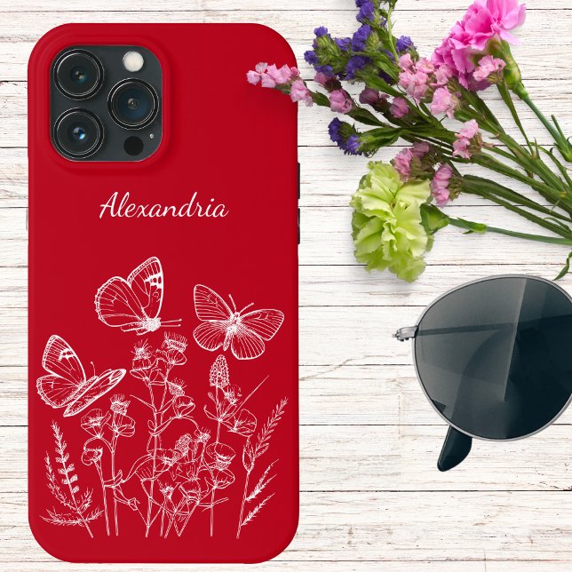 Röda och vita fjärilar i Wildblommor Monogram (Skapare uppladdad)