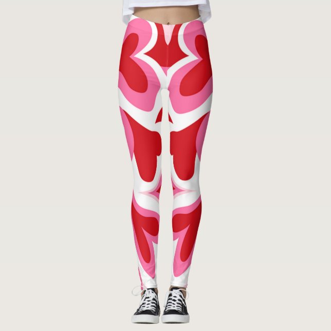 Röda och vita fläckar i mönster leggings (Framsida)