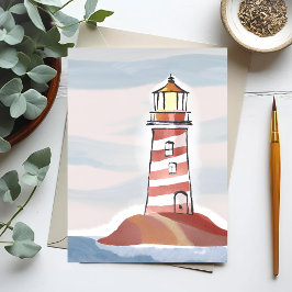 Röda och vita fyr | Beachy Ocean Watercolor Vykort