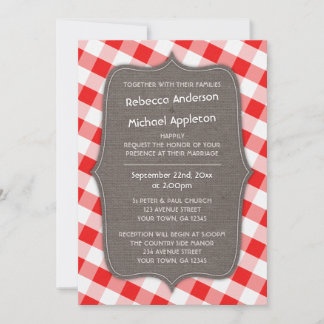 Röda och vita Gingham Canvas Wedding-inbjudningar Inbjudningar