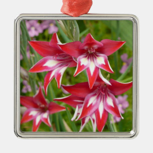 Röda och vita gladioler Sommarblomma Julgransprydnad Metall