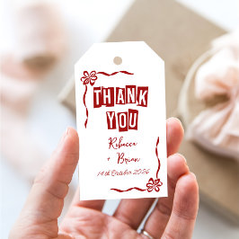 Röda och vita Hand plockade Bow Bröllop Gift-Märkr Presentetikett
