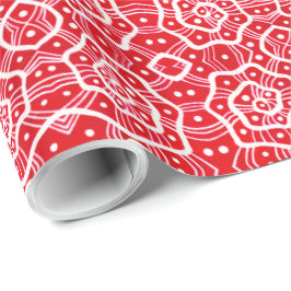 Röda och vita heliker, snö-kurvor, abstrakt mönste presentpapper