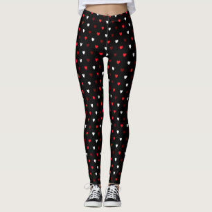 Röda och vita hjärtan på svart leggings