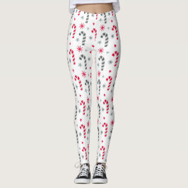 Röda och vita julen Mönster med Polkagrisar Leggings