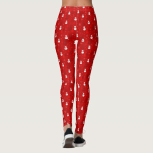 Röda och vita Julgran och Snögubbe Mönster Leggings