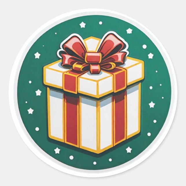 Röda och vita Julklapp Runt Klistermärke (Framsida)