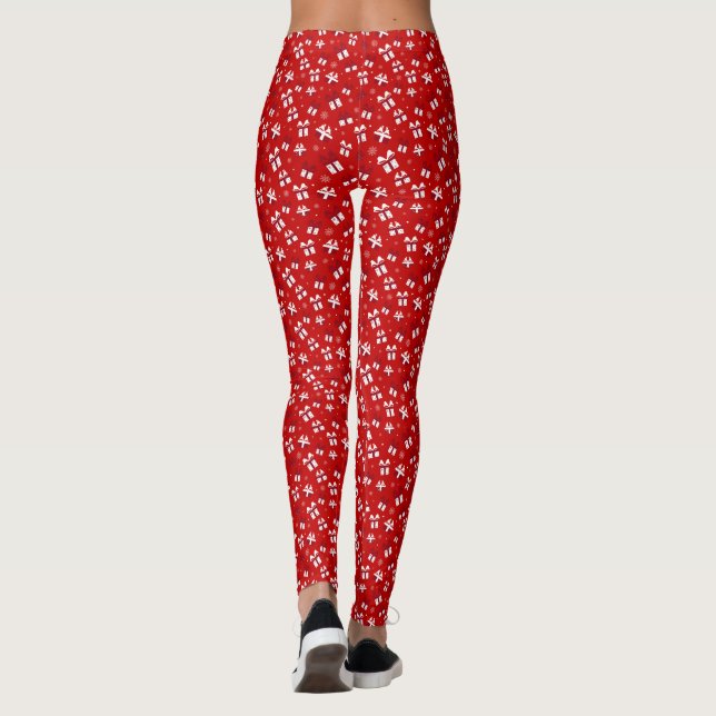 Röda och vita julklappar Mönster Fullt Leggings (Baksida)