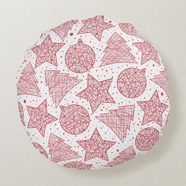 Röda och vita julklappar rund kudde (Baksidan)