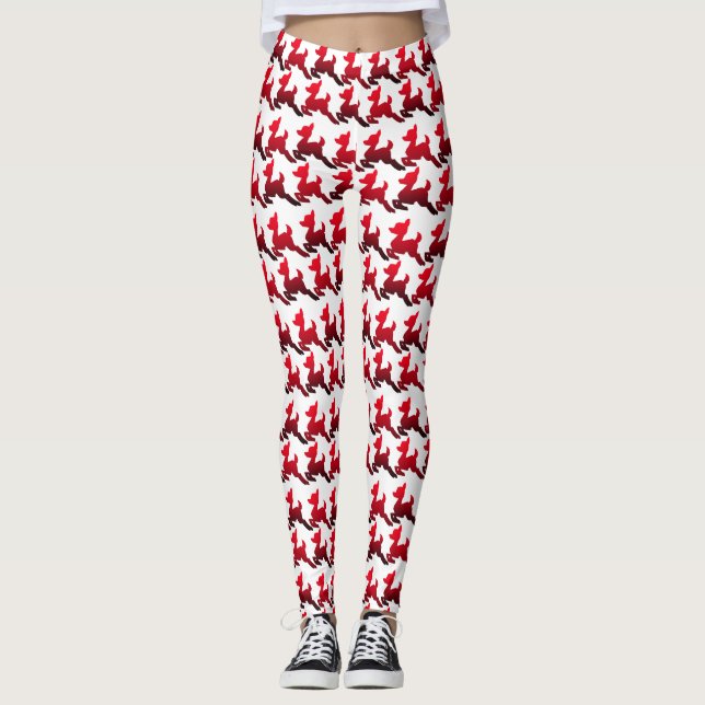 Röda och vita julklappsmönstrade leggings (Framsida)