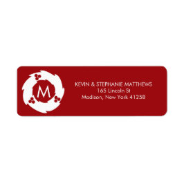 Röda och vita jultomogram returadress etikett