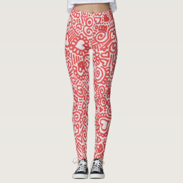 Röda och vita kluddiga mönsterleggings leggings