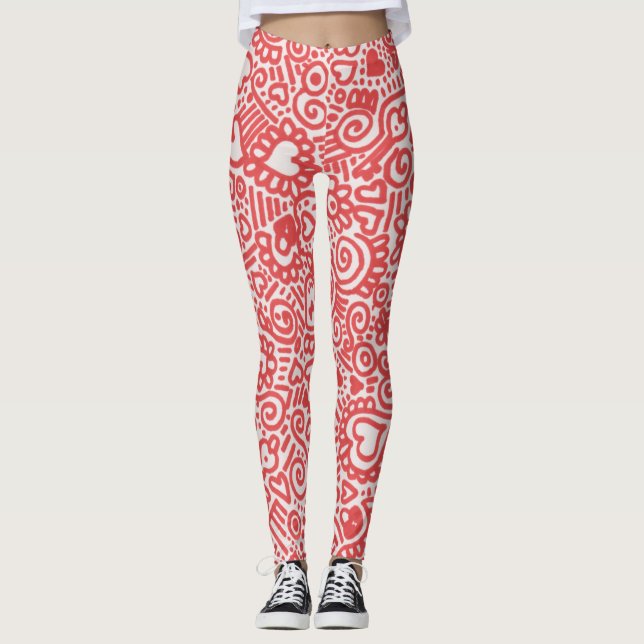 Röda och vita kluddiga mönsterleggings leggings (Framsida)