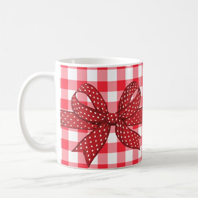 Röda och vita kontroller kaffemugg (Vänster)