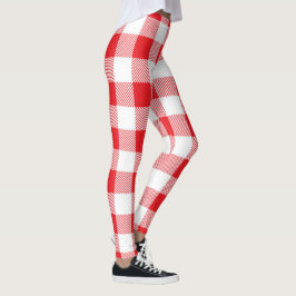 Röda och vita kontrollerade skinn för kvinnor leggings