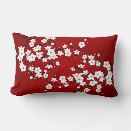 Röda Och Vita Körsbärsblommor Asiatiskt Blommotiv Lumbarkudde