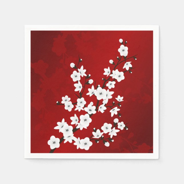 Röda och vita körsbärsblommor Blommig Pappersservett (Framsidan)