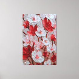 Röda och vita körsbärsblommor Impasto Väggkonst Canvastryck