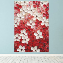 Röda och vita kronblad Blomster Impasto Väggkonst Canvastryck