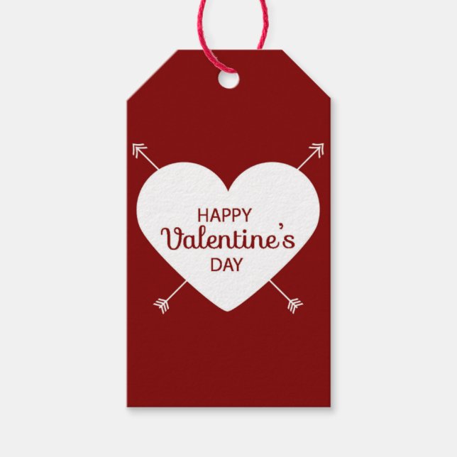 Röda och vita lyckliga hjärtans dag presentetikett (Framsidan)