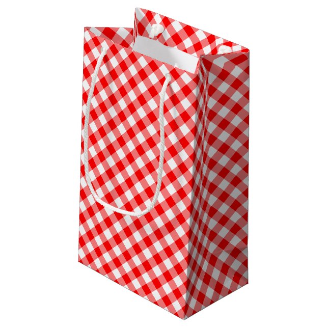 Röda och vita, medelStorleka diagonala Gingham-kon (Baksidan Vinklad)