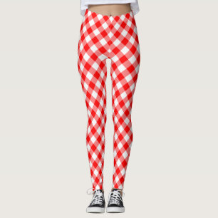 Röda och vita, medelStorleka diagonala Gingham-kon Leggings