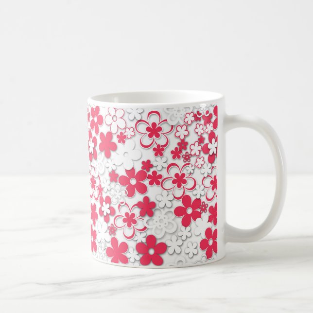 Röda och vita pappersblommor kaffemugg (Höger)