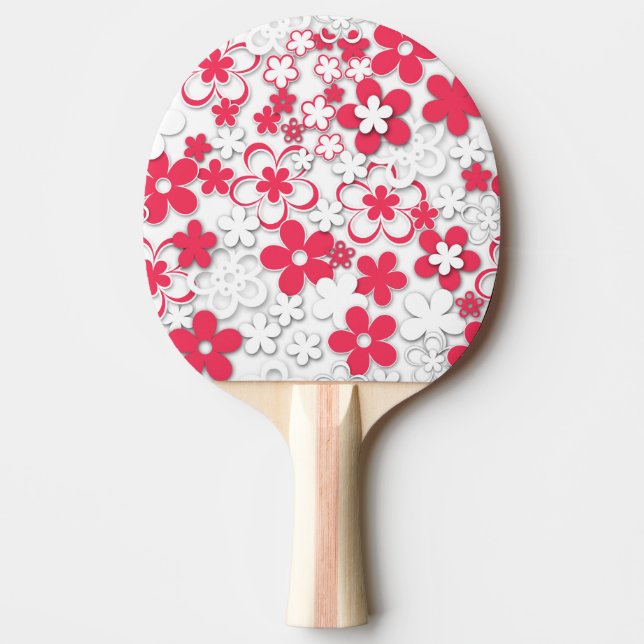 Röda och vita pappra blommor pingisracket (Framsidan)