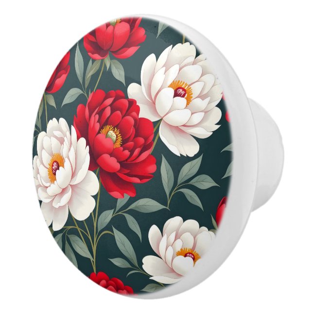 Röda och vita pioenblommor  knopp (Höger)