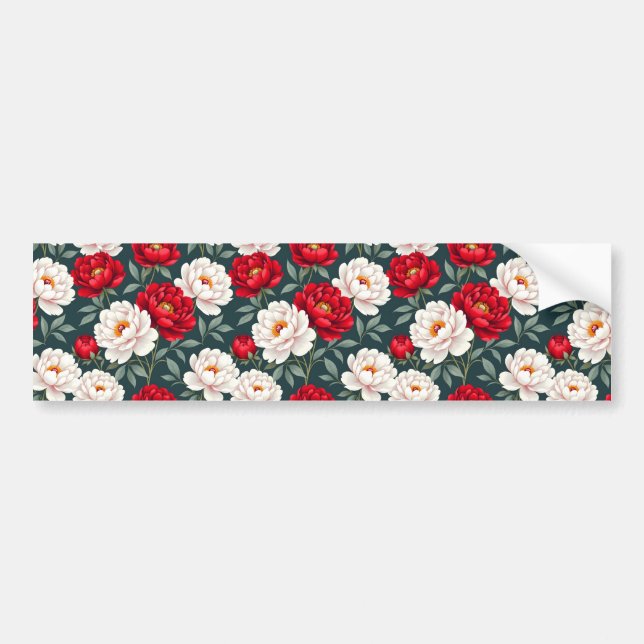 Röda och vita pionblommor  bildekal (Framsidan)