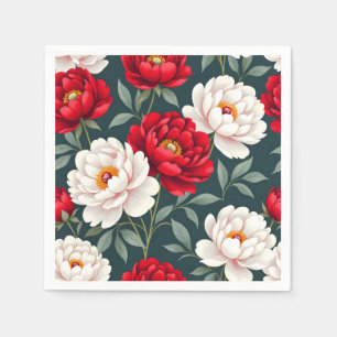 Röda och vita pionblommor  pappersservett