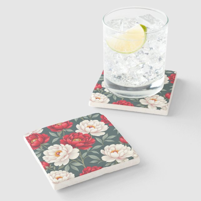 Röda och vita pionblommor  stenunderlägg (Sidan)