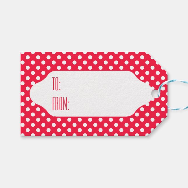 Röda och vita polka dots-märkre presentetikett (Framsidan (Horisontell))