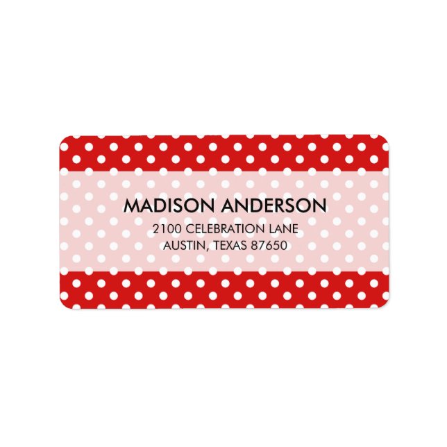 Röda och vita Polka dots Mönster Adressetikett (Framsidan)