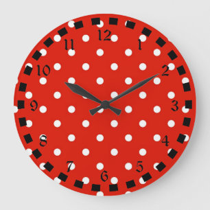 Röda och vita Polka dots Stor Klocka