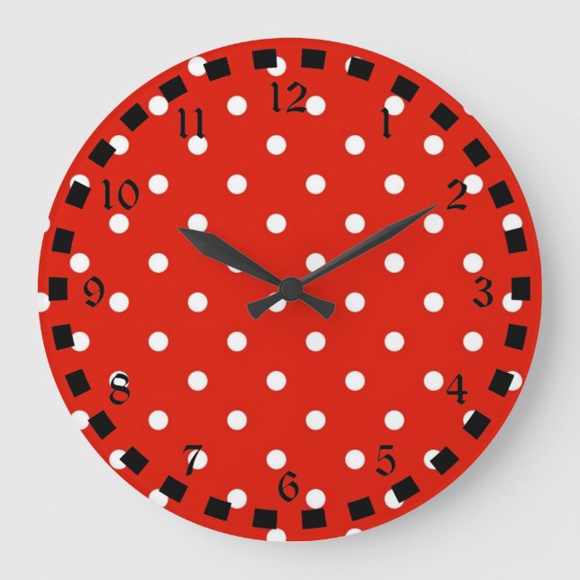 Röda och vita Polka dots Stor Klocka (Framsida)