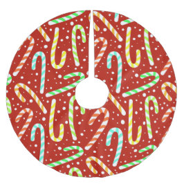 Röda och vita Polkagrisar och Snö Julgransmatta Borstad Polyester