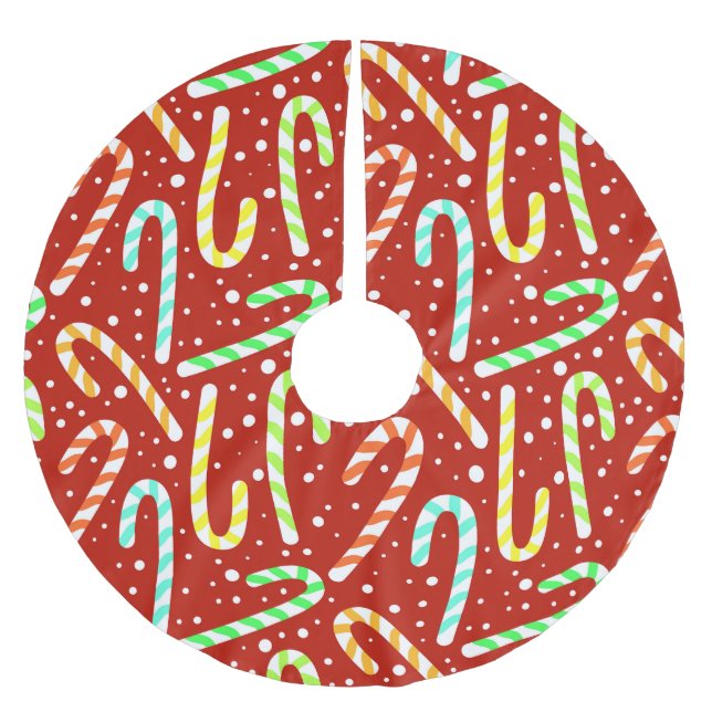 Röda och vita Polkagrisar och Snö Julgransmatta Borstad Polyester (Framsidan)