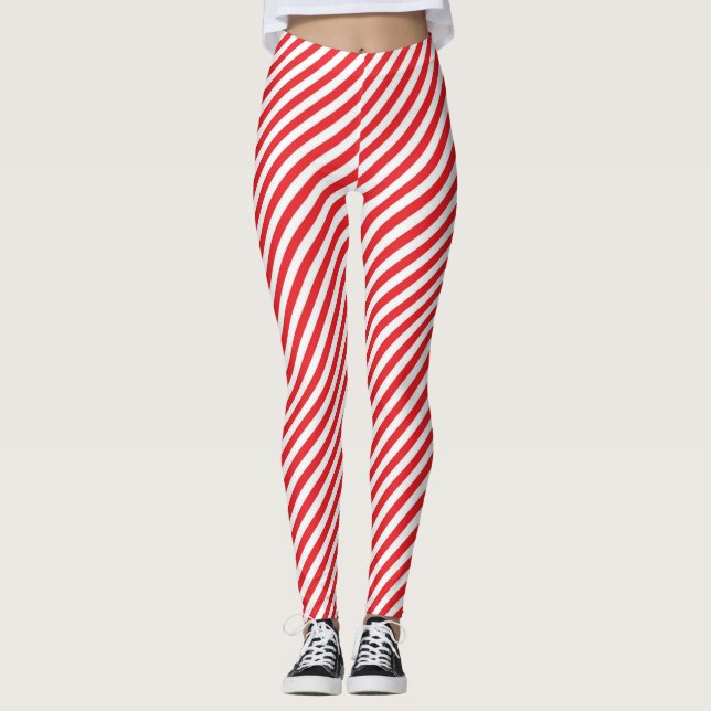 Röda och vita Rand Mönster Leggings (Framsida)